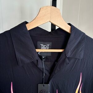 NWT Ed Hardy Tattoo Black Grunge Slim Fit Shirt Button Front Flame Mens Med